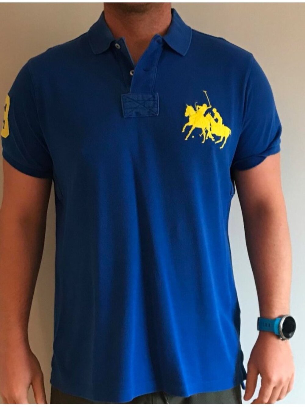POLO By Ralph Lauren Dual Match Logo Polo Rugby Shirt Mens M Blue Cotton Faded s
